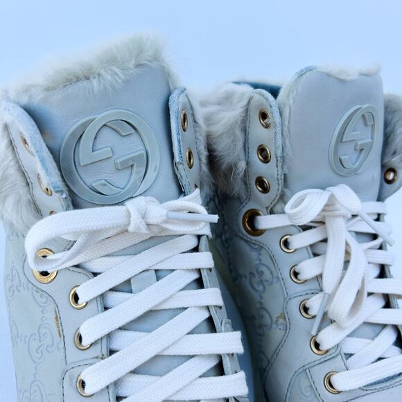 Gucci Authentic Rabbit Fur High Top Guccissima GG Sneakers Monogram 39 Grey 9 - Picture 4 of 15